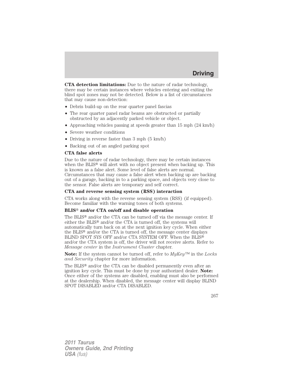 Driving | FORD 2011 Taurus v.2 User Manual | Page 267 / 404