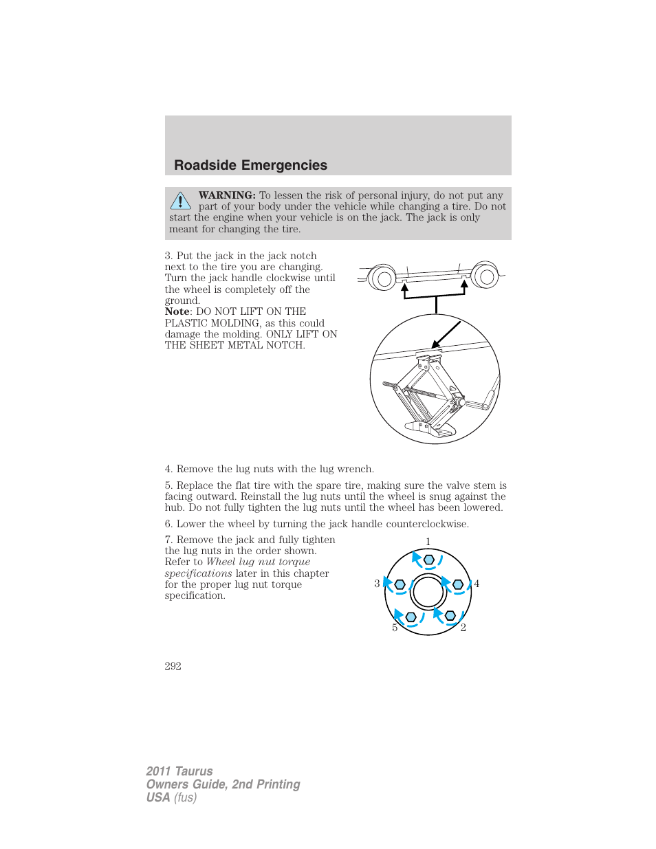 Roadside emergencies | FORD 2011 Taurus v.2 User Manual | Page 292 / 404