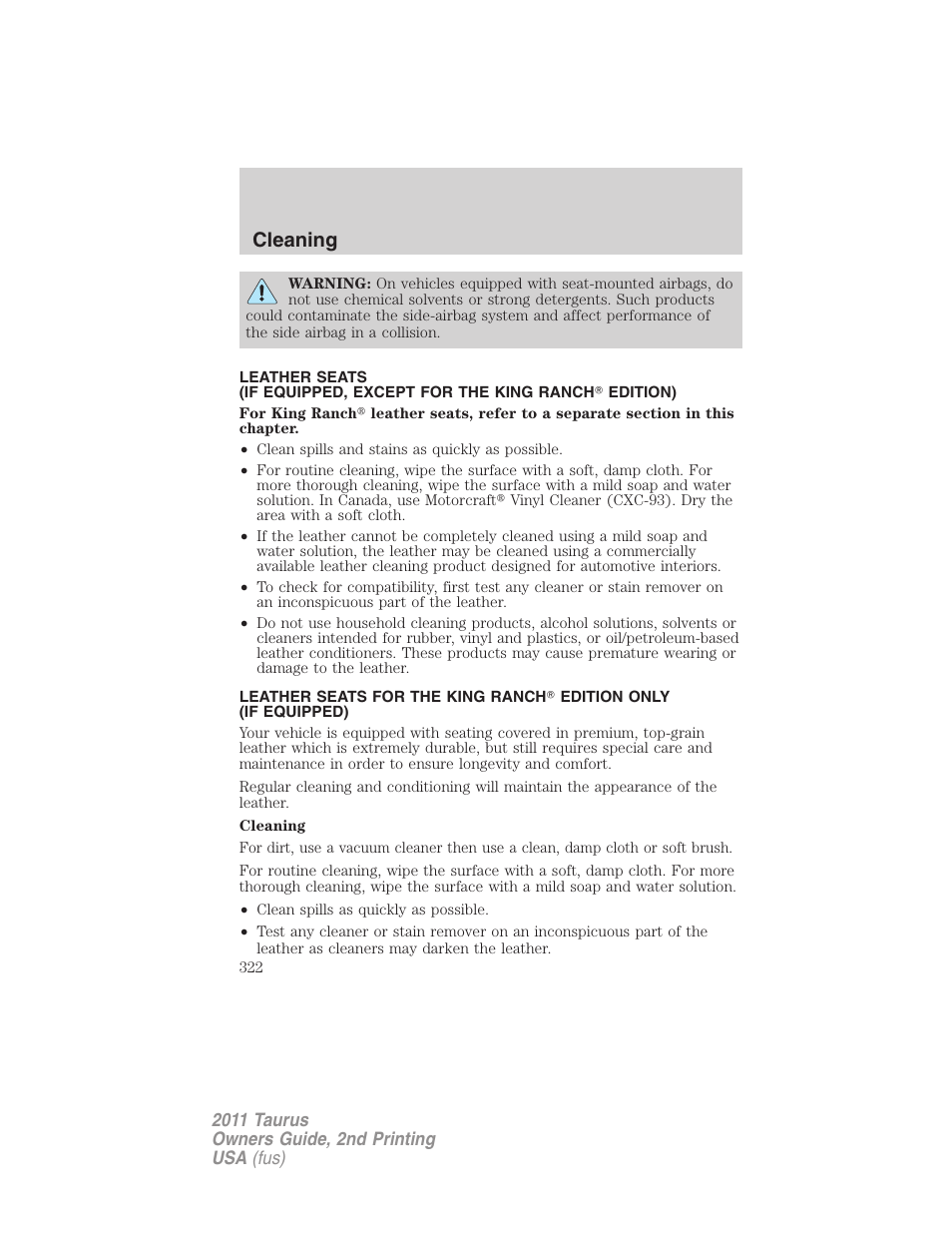 Cleaning | FORD 2011 Taurus v.2 User Manual | Page 322 / 404