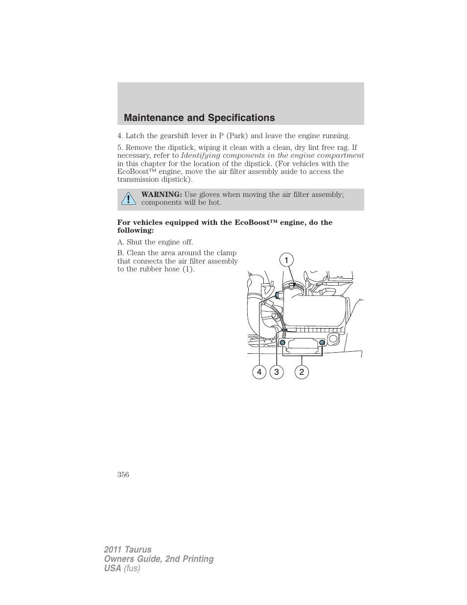 Maintenance and specifications | FORD 2011 Taurus v.2 User Manual | Page 356 / 404