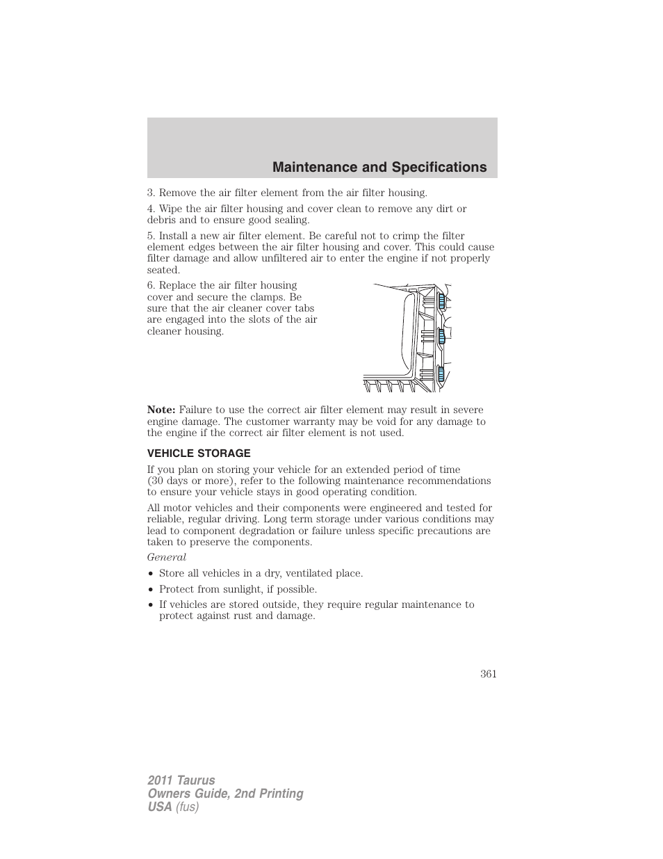 Vehicle storage, Maintenance and specifications | FORD 2011 Taurus v.2 User Manual | Page 361 / 404