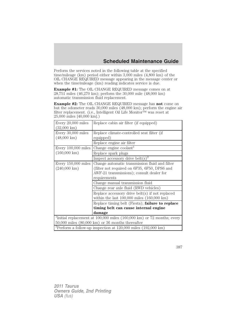 Scheduled maintenance guide | FORD 2011 Taurus v.2 User Manual | Page 387 / 404