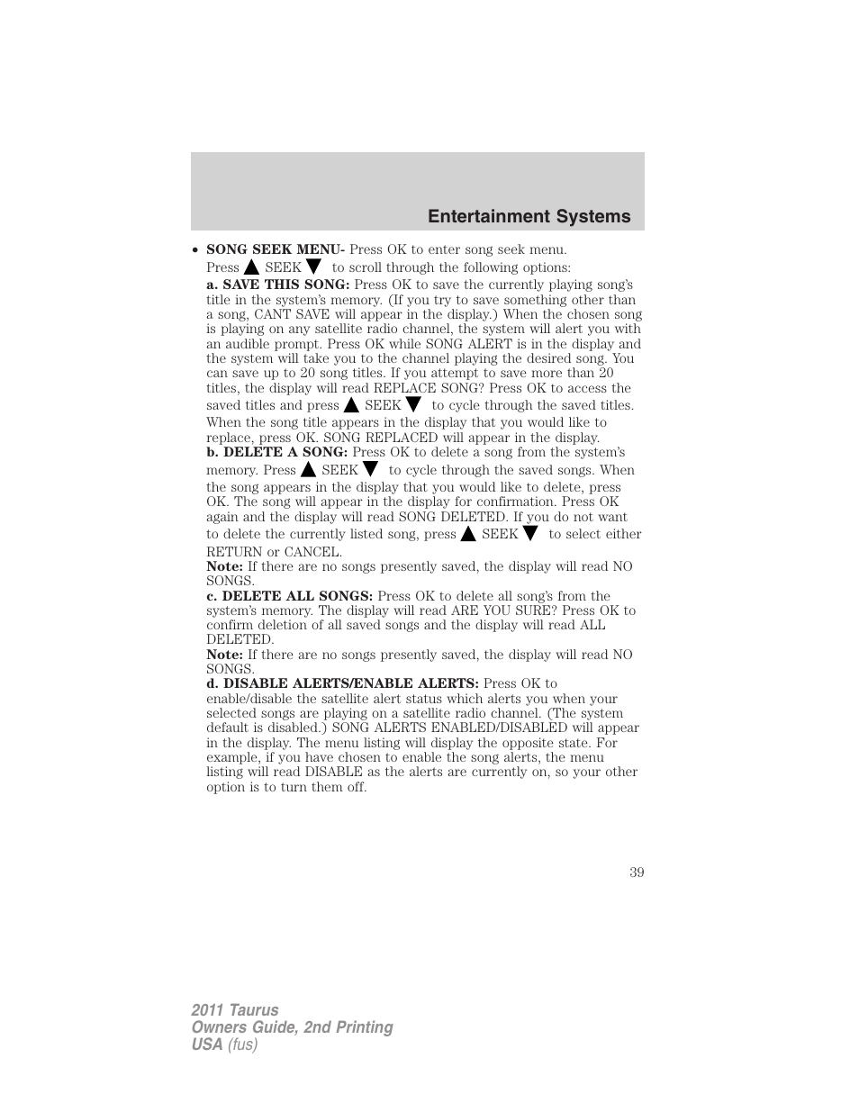 Entertainment systems | FORD 2011 Taurus v.2 User Manual | Page 39 / 404