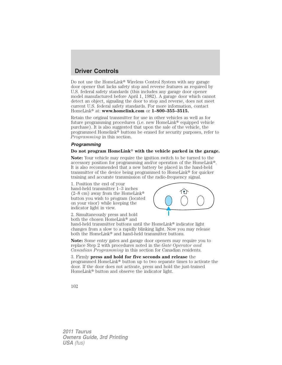 Programming, Driver controls | FORD 2011 Taurus v.3 User Manual | Page 102 / 408