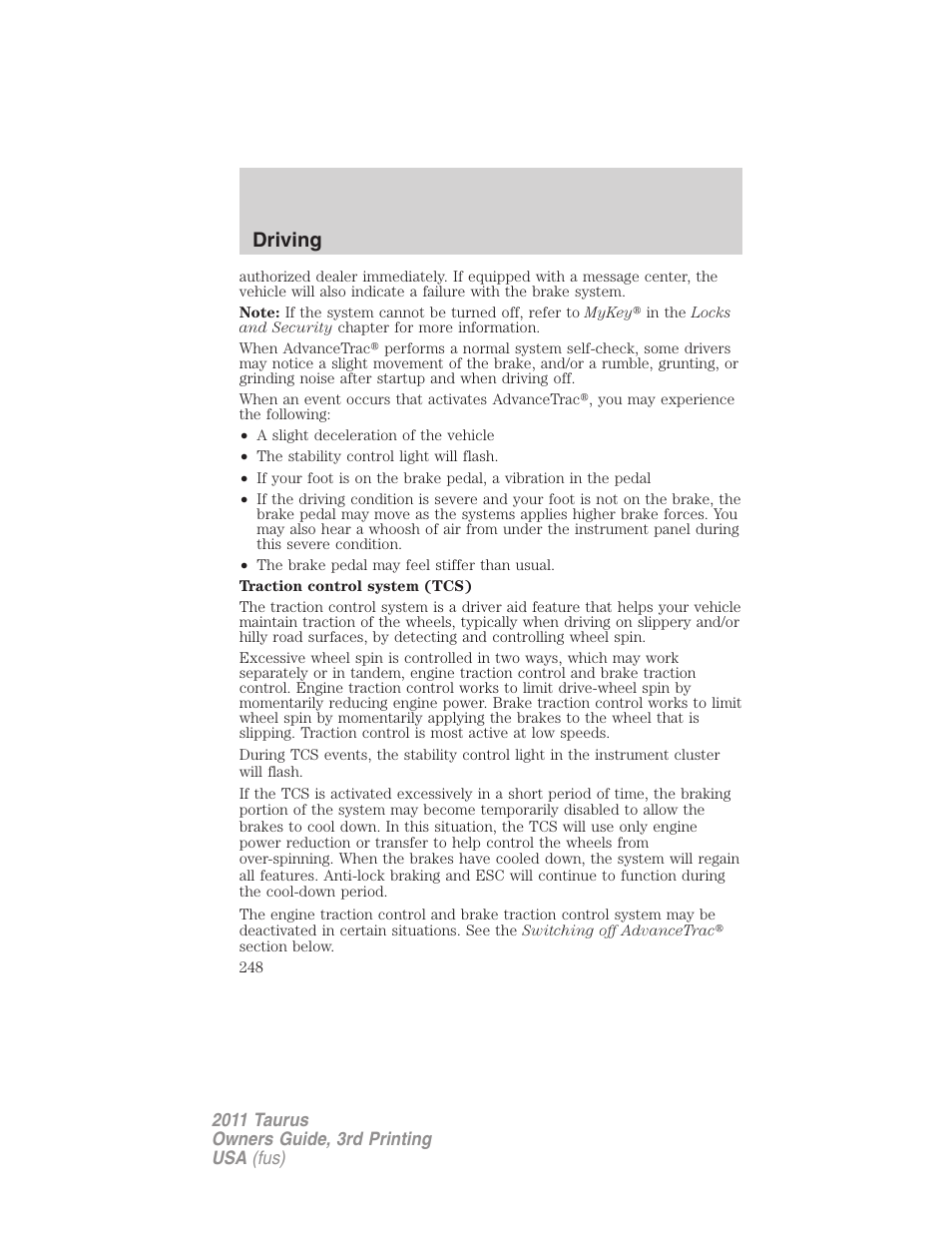Driving | FORD 2011 Taurus v.3 User Manual | Page 248 / 408