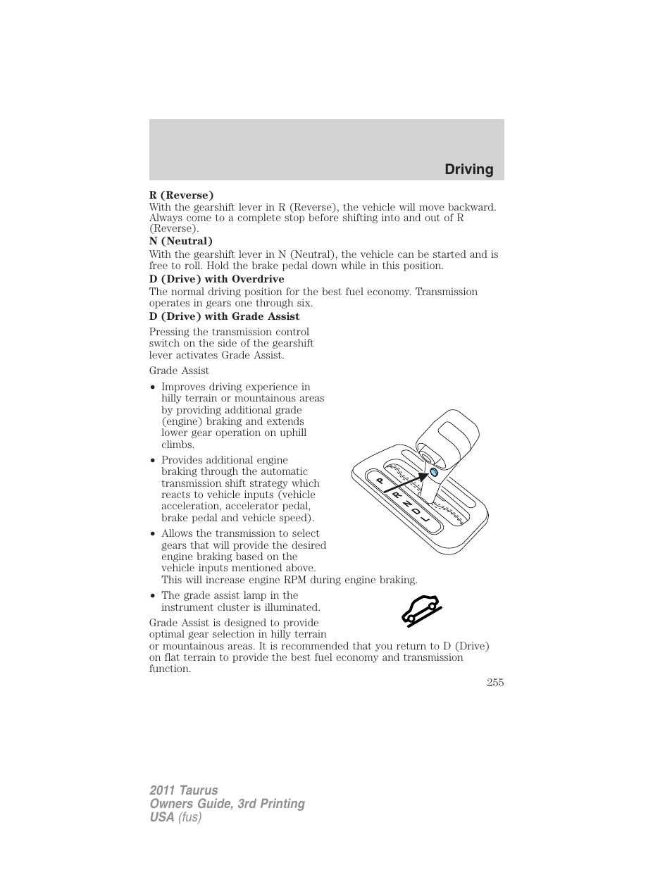 Driving | FORD 2011 Taurus v.3 User Manual | Page 255 / 408