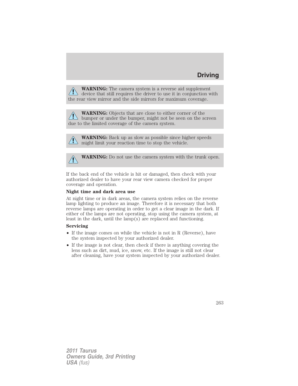 Driving | FORD 2011 Taurus v.3 User Manual | Page 263 / 408