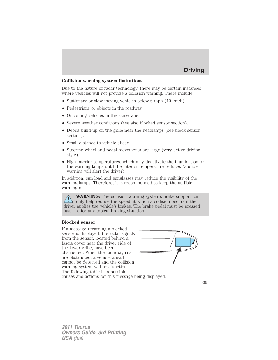 Driving | FORD 2011 Taurus v.3 User Manual | Page 265 / 408