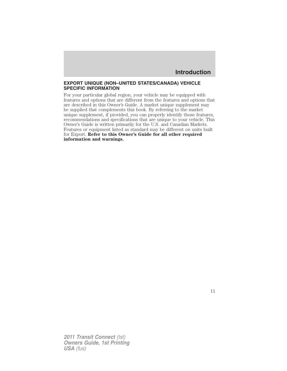 FORD 2011 Transit Connect v.1 User Manual | Page 11 / 294
