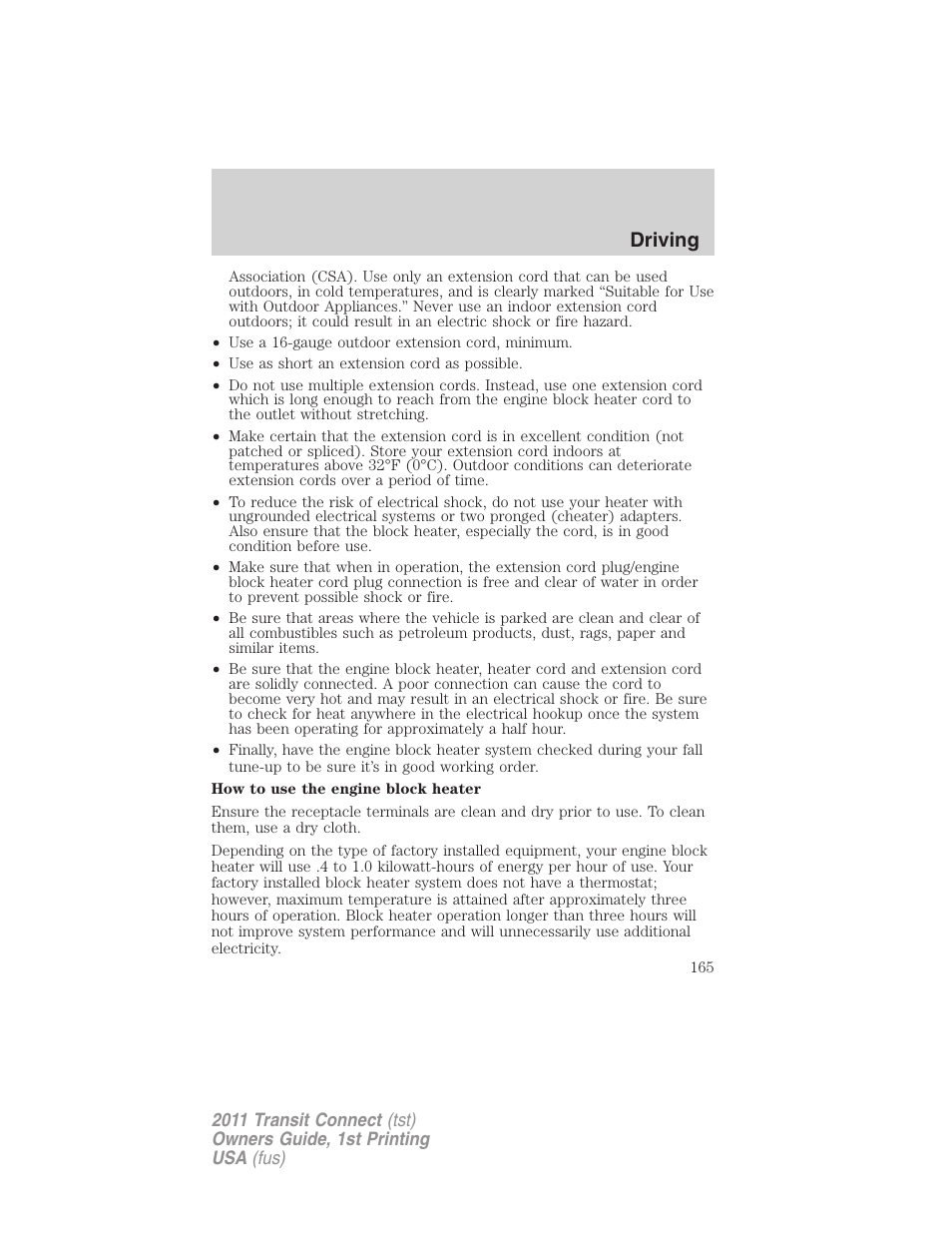 Driving | FORD 2011 Transit Connect v.1 User Manual | Page 165 / 294