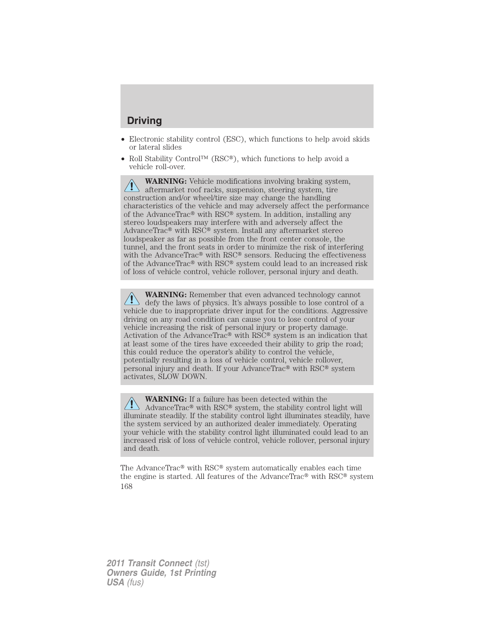 Driving | FORD 2011 Transit Connect v.1 User Manual | Page 168 / 294