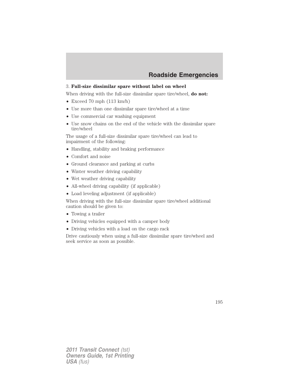 Roadside emergencies | FORD 2011 Transit Connect v.1 User Manual | Page 195 / 294