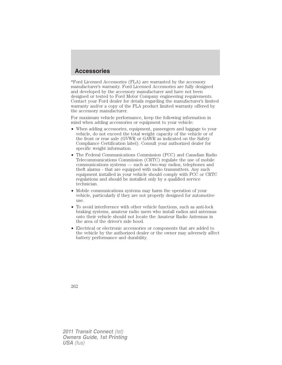 Accessories | FORD 2011 Transit Connect v.1 User Manual | Page 262 / 294