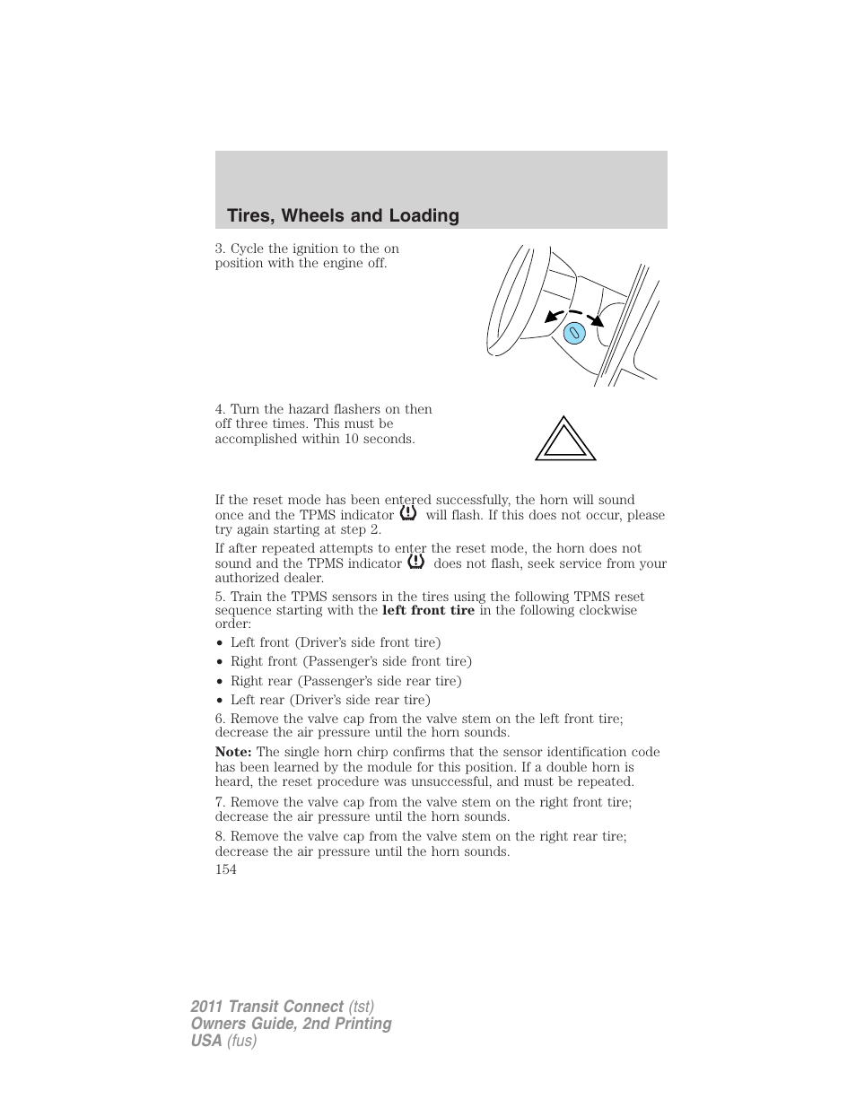 Tires, wheels and loading | FORD 2011 Transit Connect v.2 User Manual | Page 154 / 295