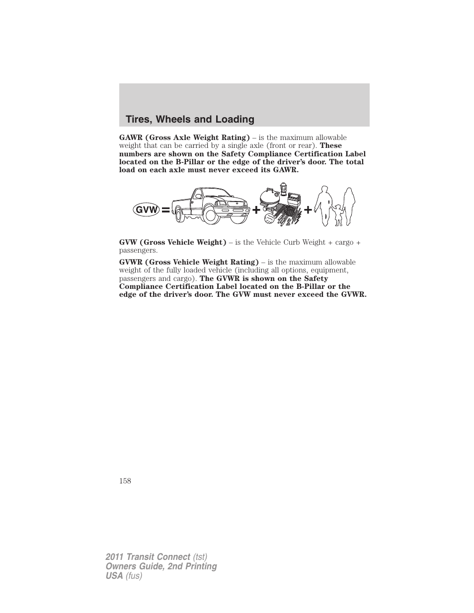 Tires, wheels and loading | FORD 2011 Transit Connect v.2 User Manual | Page 158 / 295