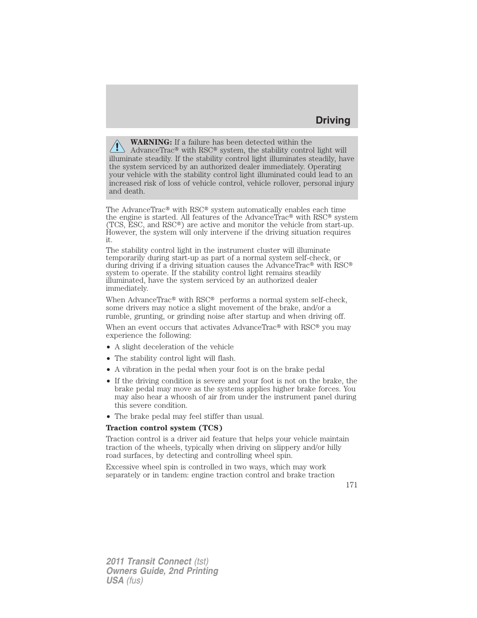 Driving | FORD 2011 Transit Connect v.2 User Manual | Page 171 / 295