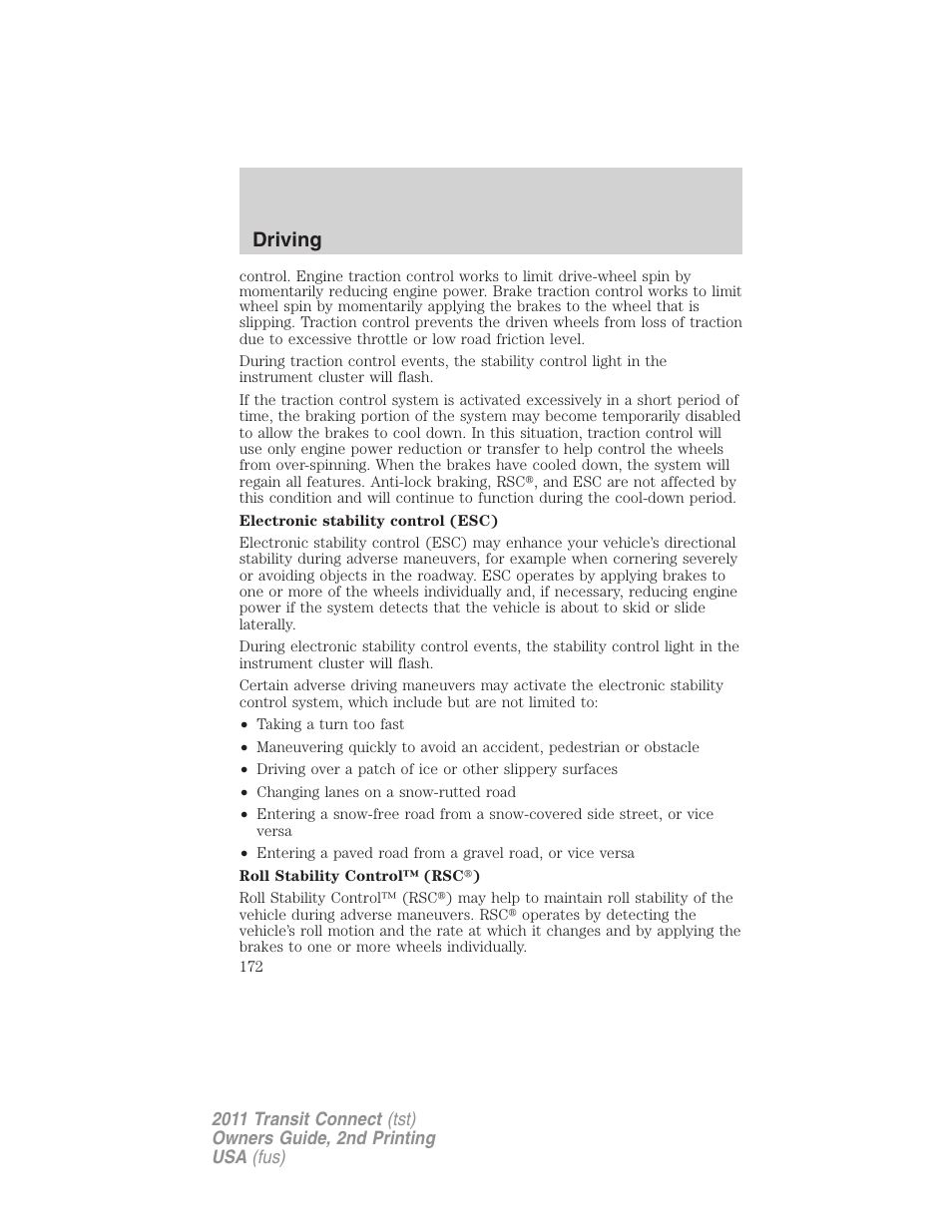 Driving | FORD 2011 Transit Connect v.2 User Manual | Page 172 / 295