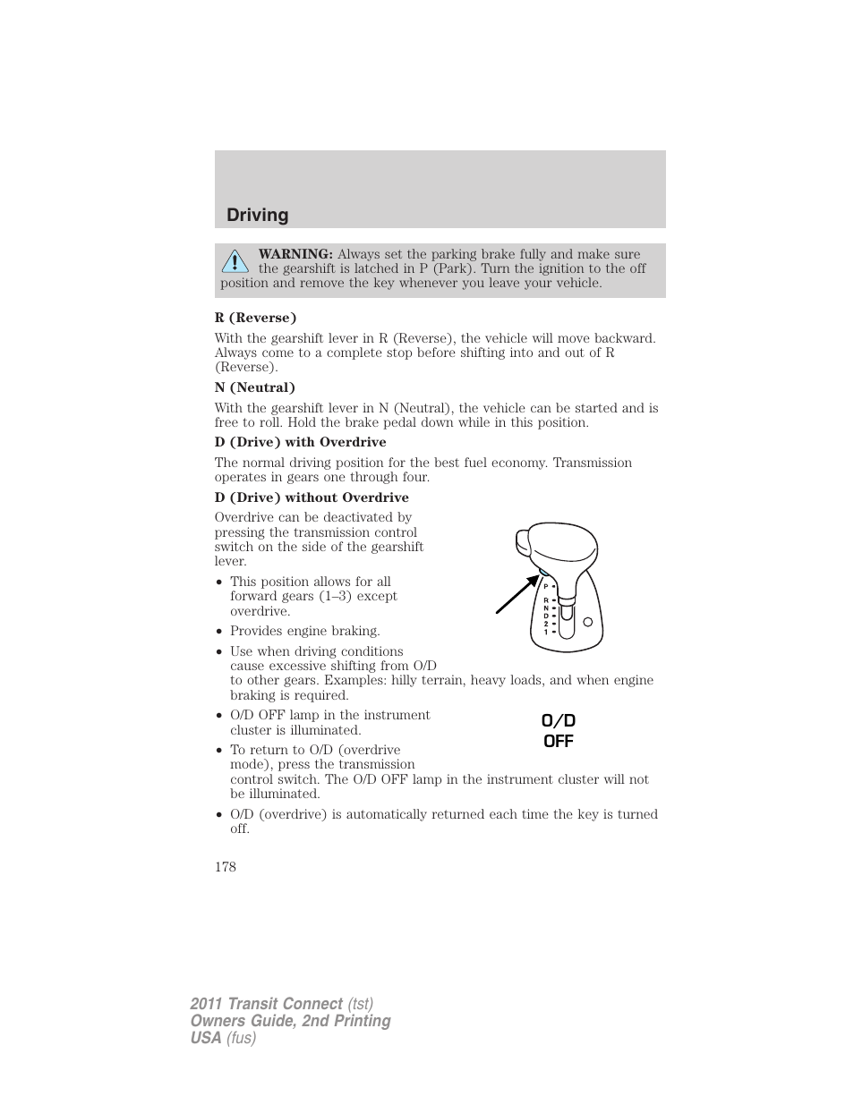 Driving | FORD 2011 Transit Connect v.2 User Manual | Page 178 / 295