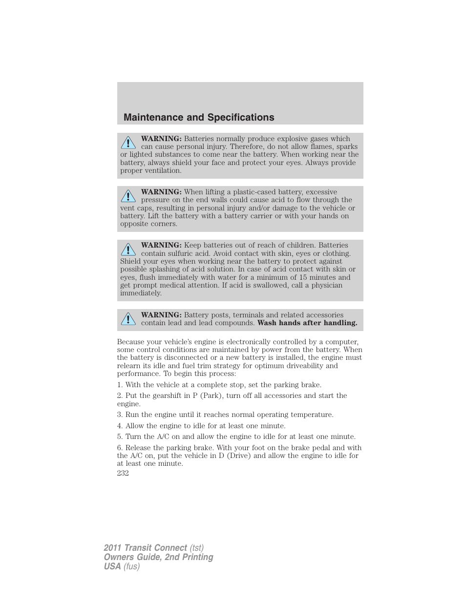 Maintenance and specifications | FORD 2011 Transit Connect v.2 User Manual | Page 232 / 295