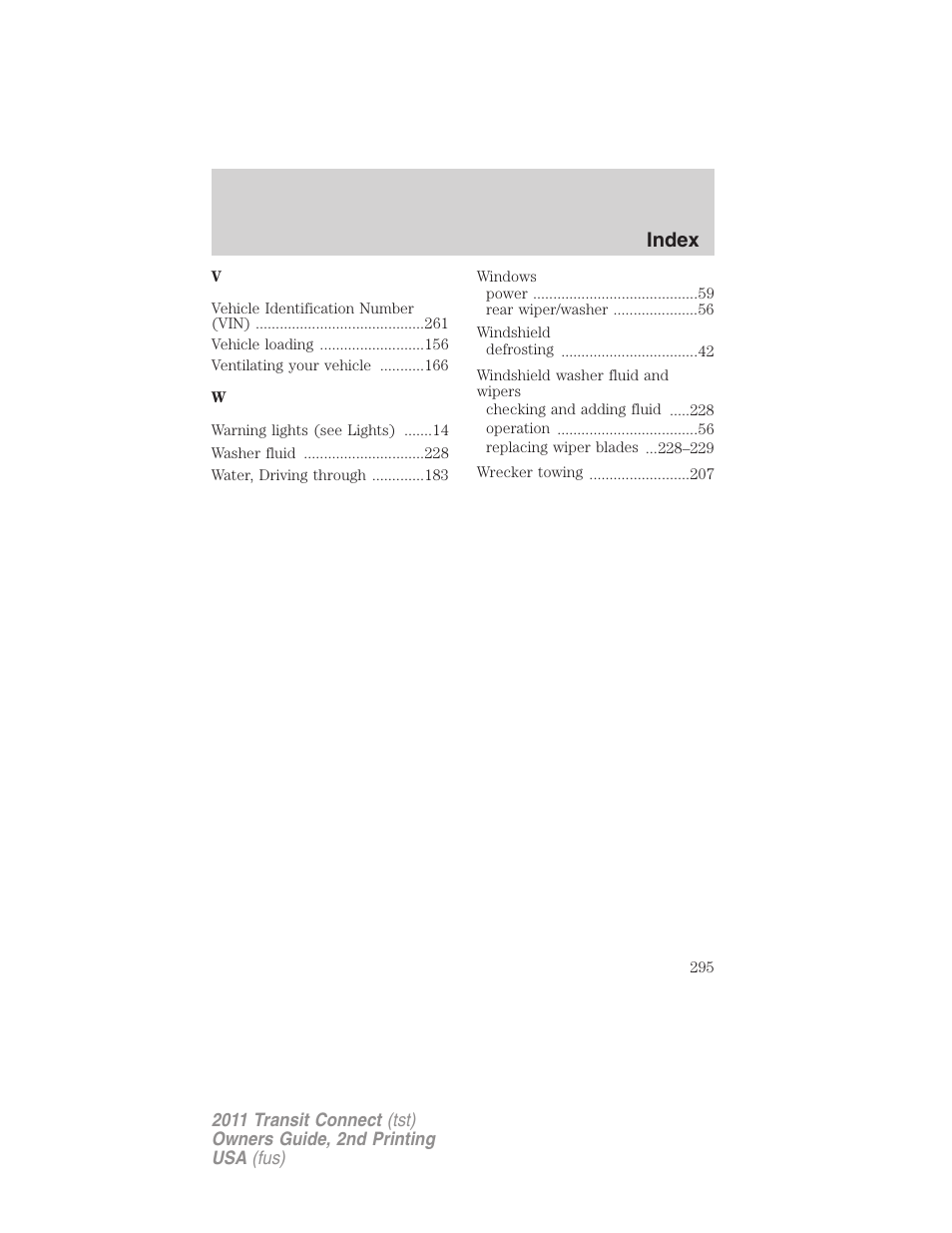 Index | FORD 2011 Transit Connect v.2 User Manual | Page 295 / 295