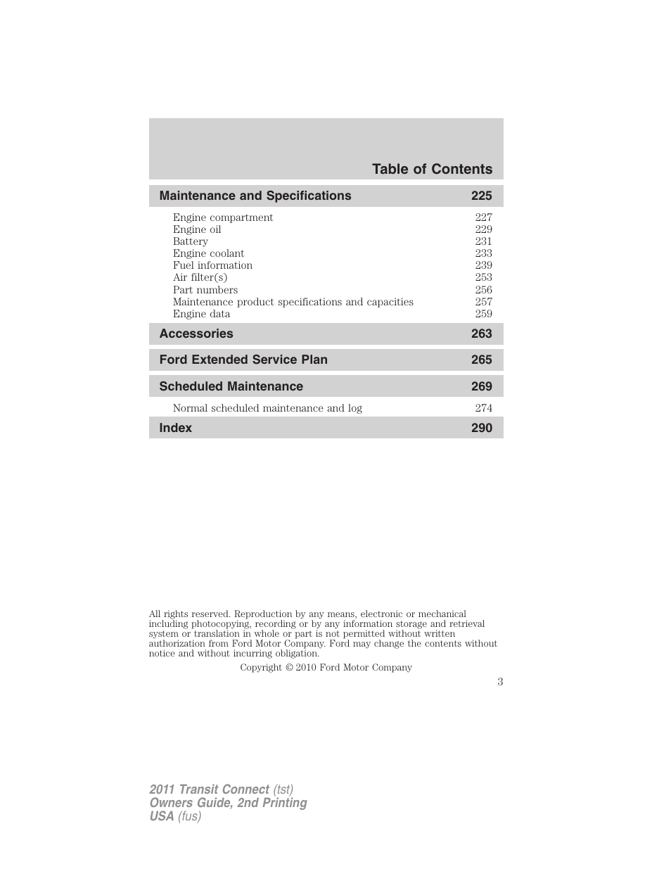 FORD 2011 Transit Connect v.2 User Manual | Page 3 / 295
