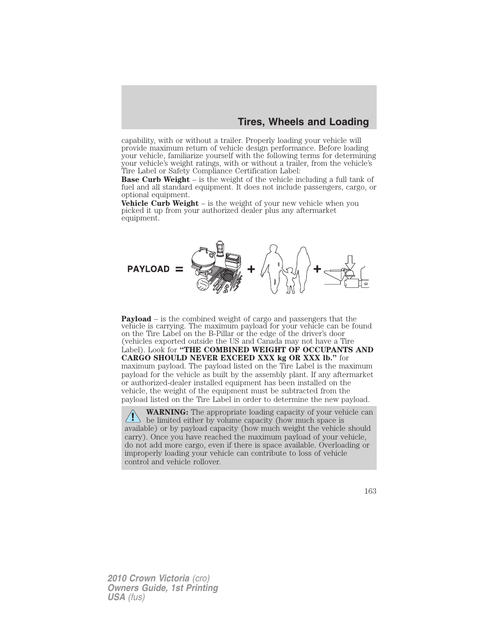 Tires, wheels and loading | FORD 2010 Crown Victoria v.1 User Manual | Page 163 / 306