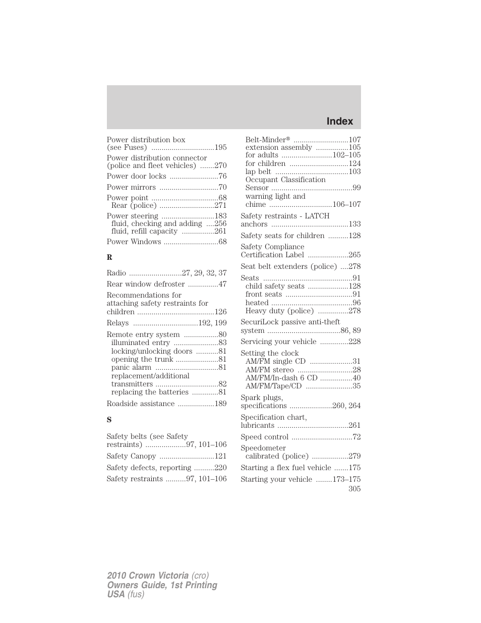 Index | FORD 2010 Crown Victoria v.1 User Manual | Page 305 / 306