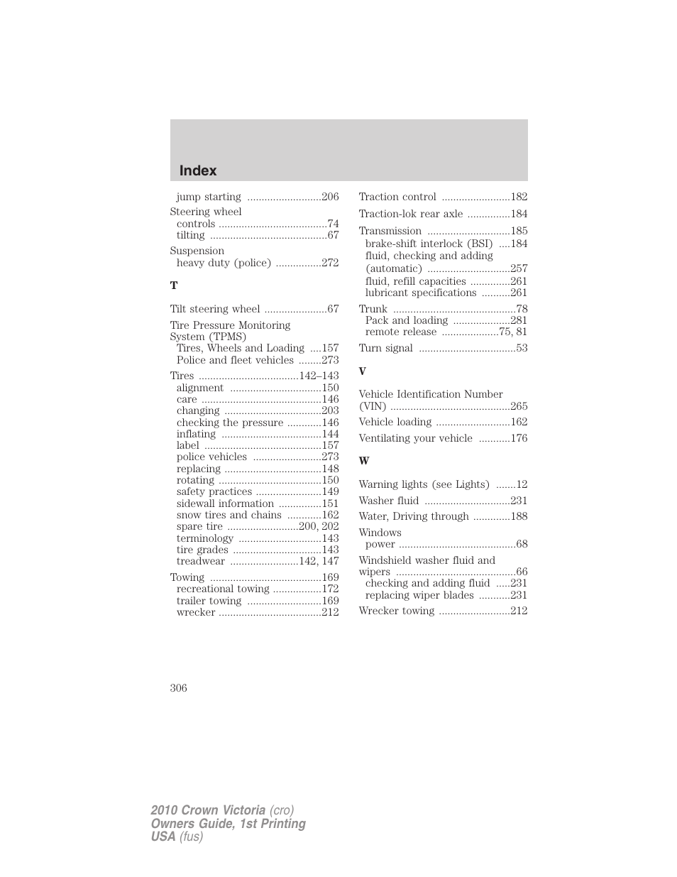 Index | FORD 2010 Crown Victoria v.1 User Manual | Page 306 / 306