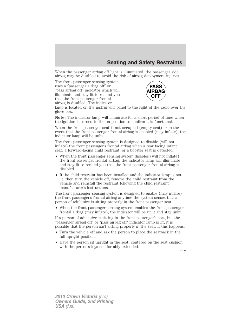 Seating and safety restraints | FORD 2010 Crown Victoria v.2 User Manual | Page 117 / 308