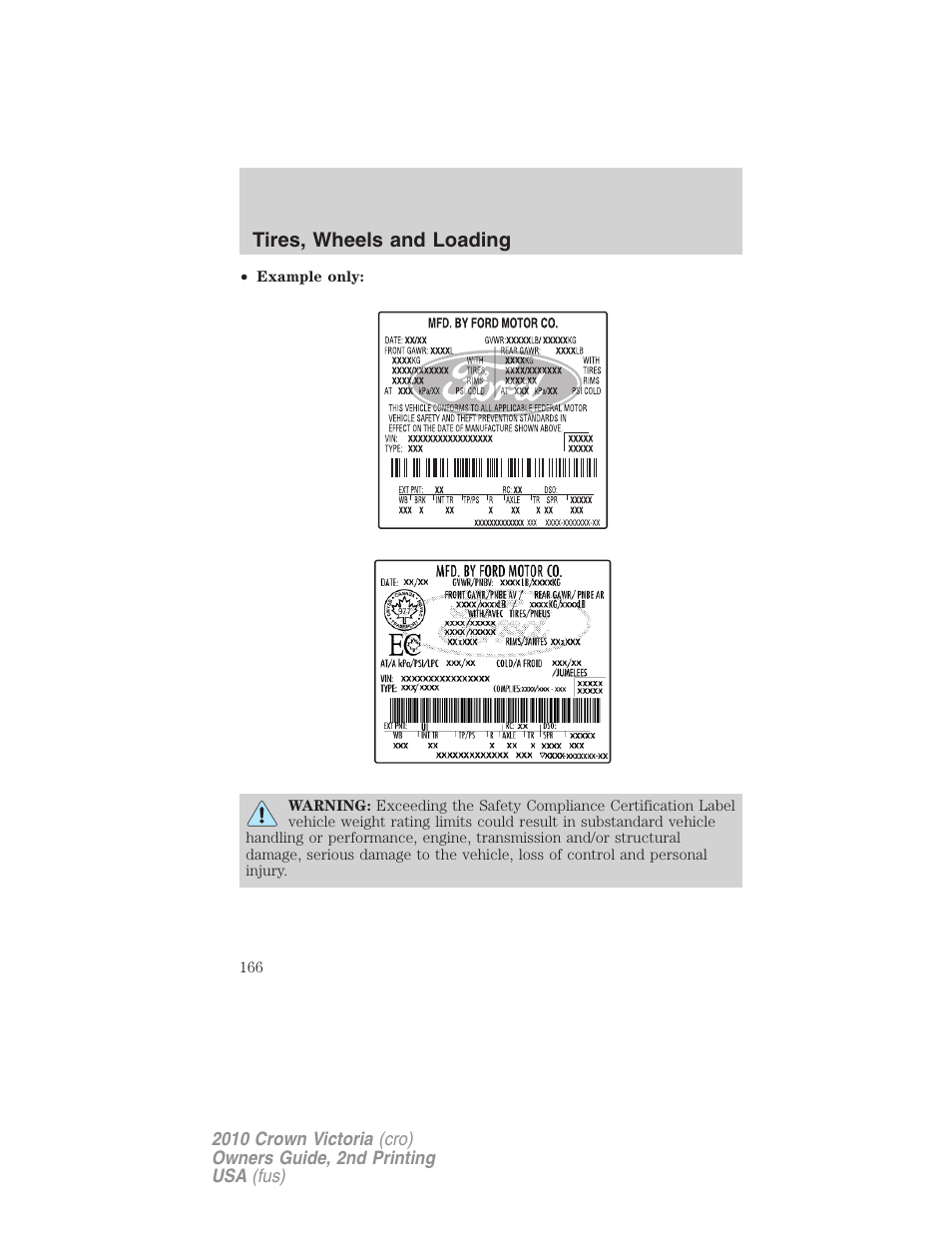 Tires, wheels and loading | FORD 2010 Crown Victoria v.2 User Manual | Page 166 / 308