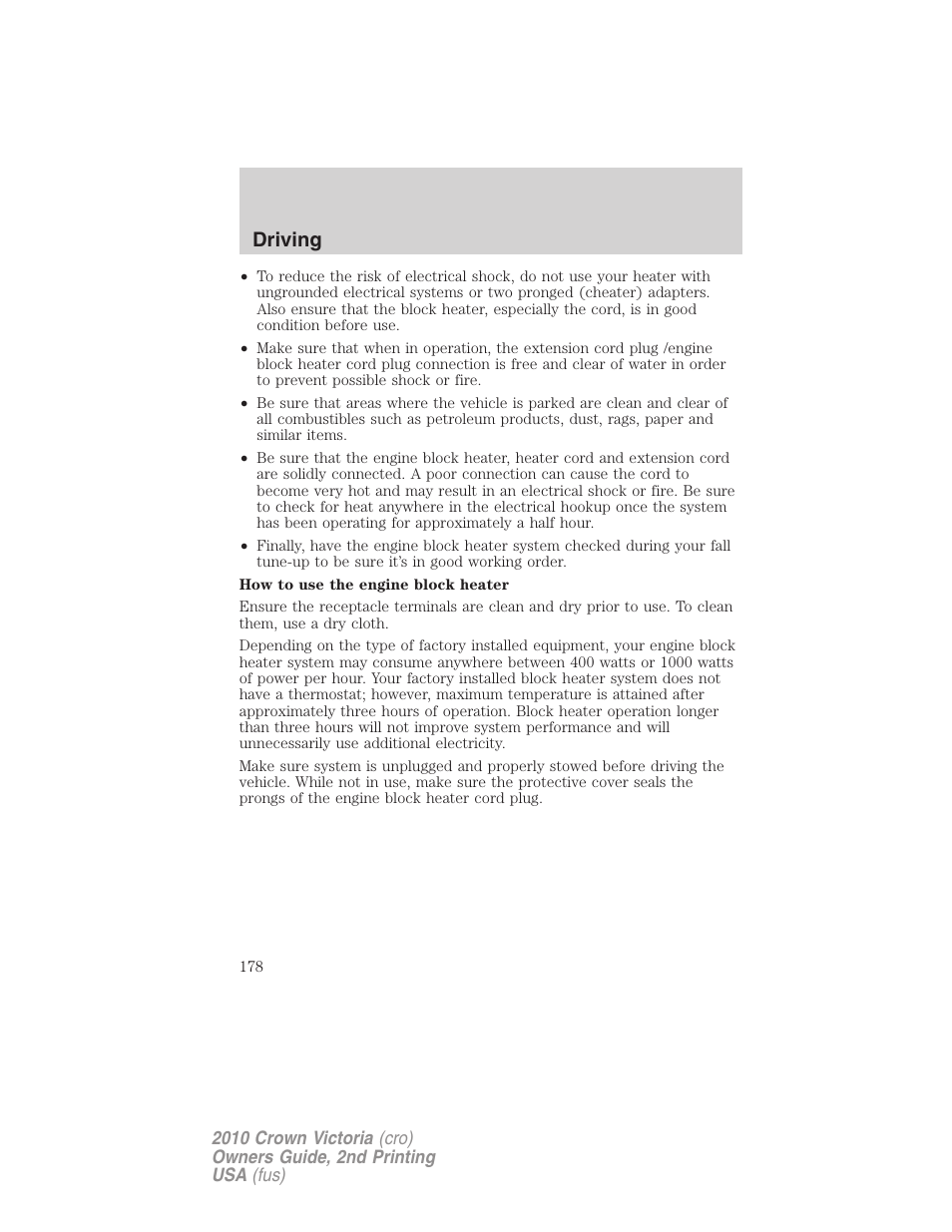 Driving | FORD 2010 Crown Victoria v.2 User Manual | Page 178 / 308