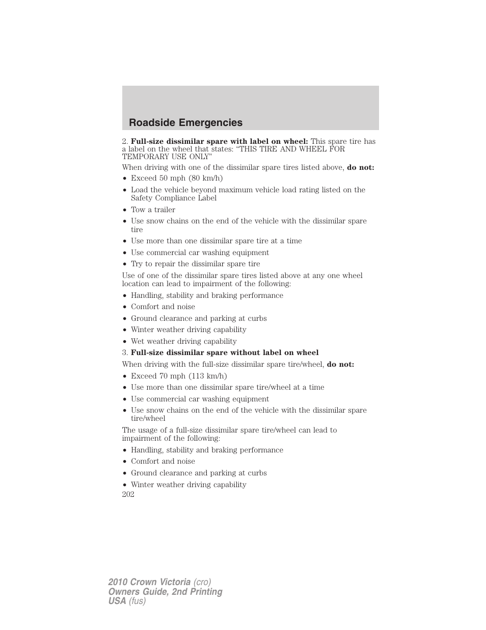 Roadside emergencies | FORD 2010 Crown Victoria v.2 User Manual | Page 202 / 308