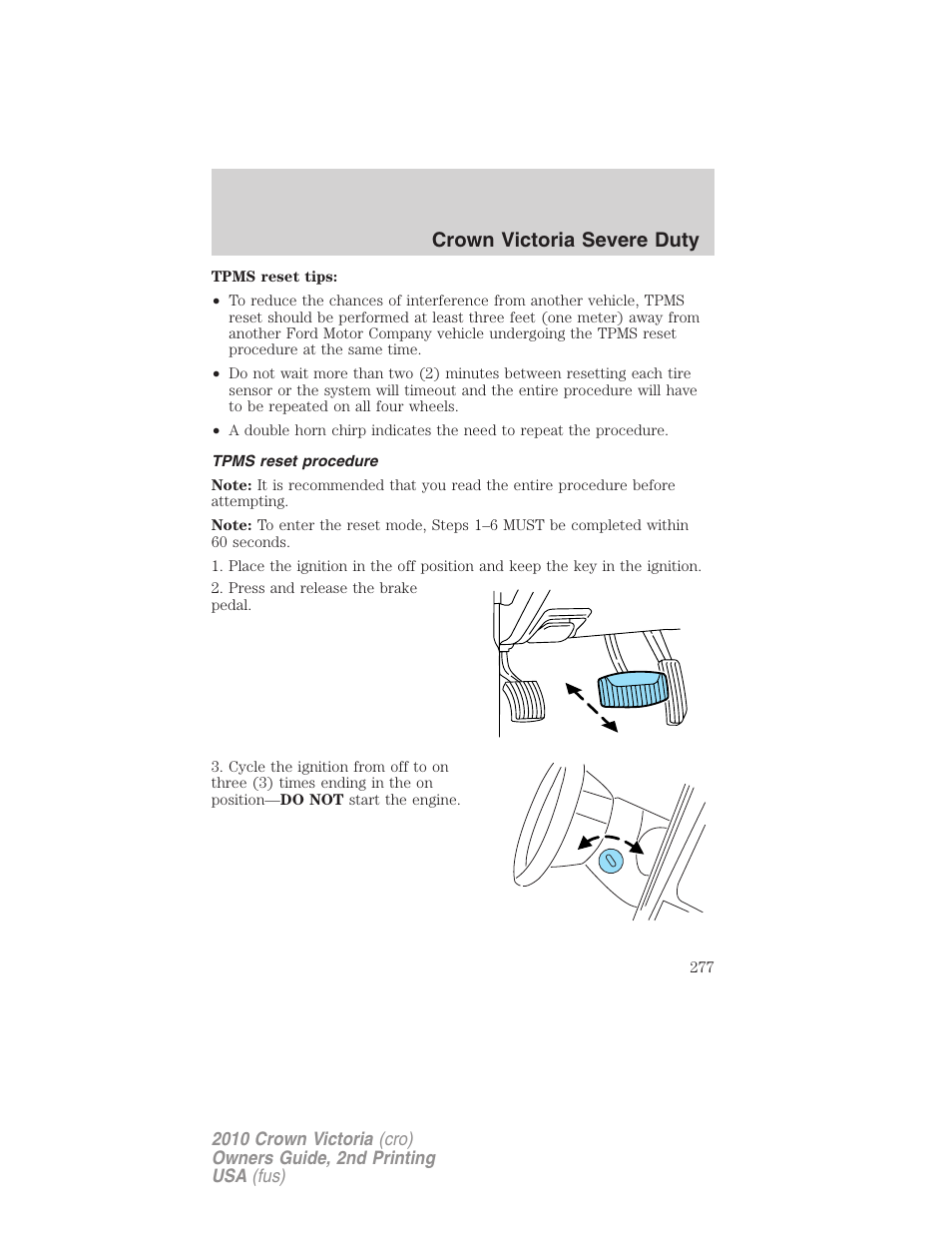 Tpms reset procedure, Crown victoria severe duty | FORD 2010 Crown Victoria v.2 User Manual | Page 277 / 308