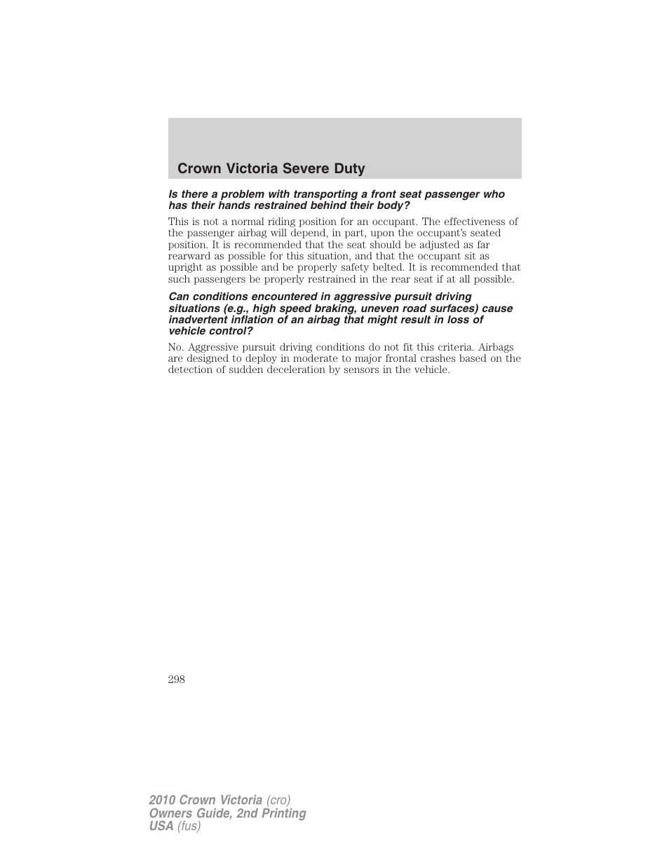Crown victoria severe duty | FORD 2010 Crown Victoria v.2 User Manual | Page 298 / 308