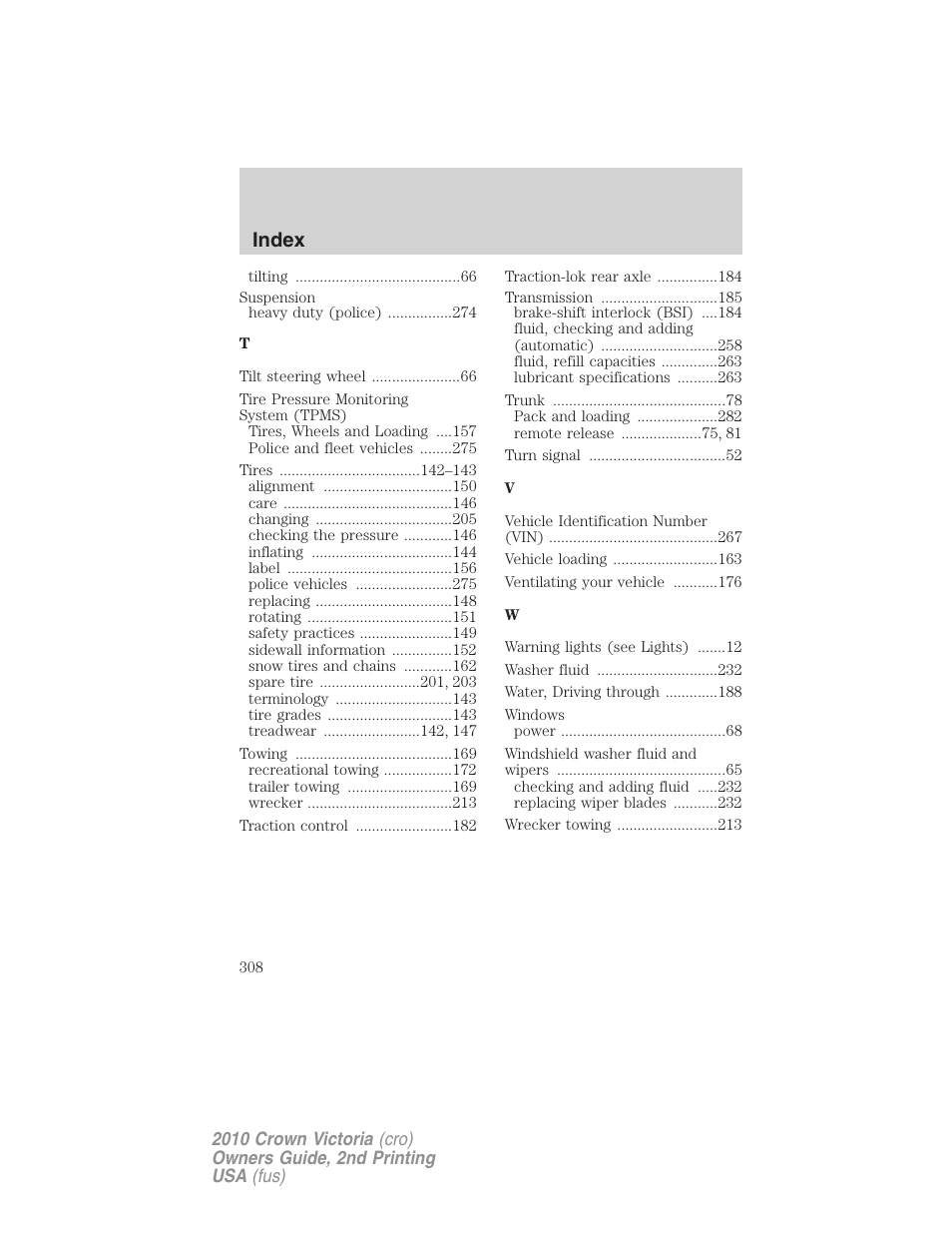 Index | FORD 2010 Crown Victoria v.2 User Manual | Page 308 / 308