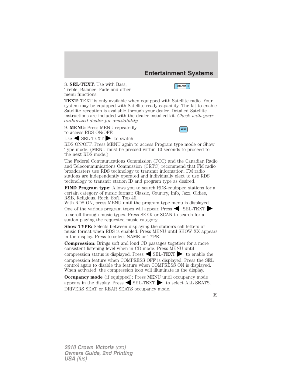 Entertainment systems | FORD 2010 Crown Victoria v.2 User Manual | Page 39 / 308