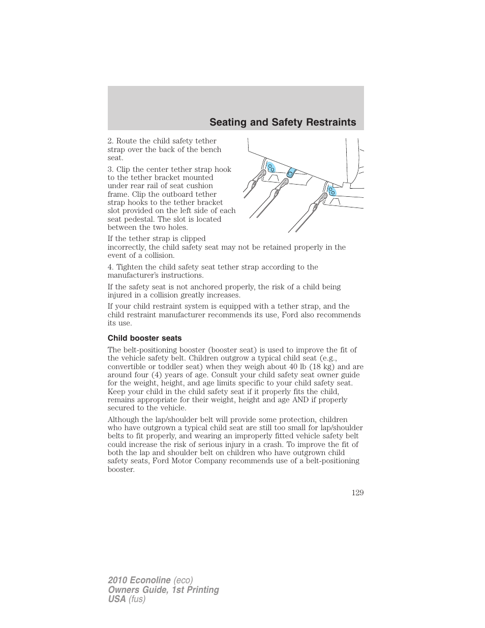 Child booster seats, Seating and safety restraints | FORD 2010 E-450 v.1 User Manual | Page 129 / 324