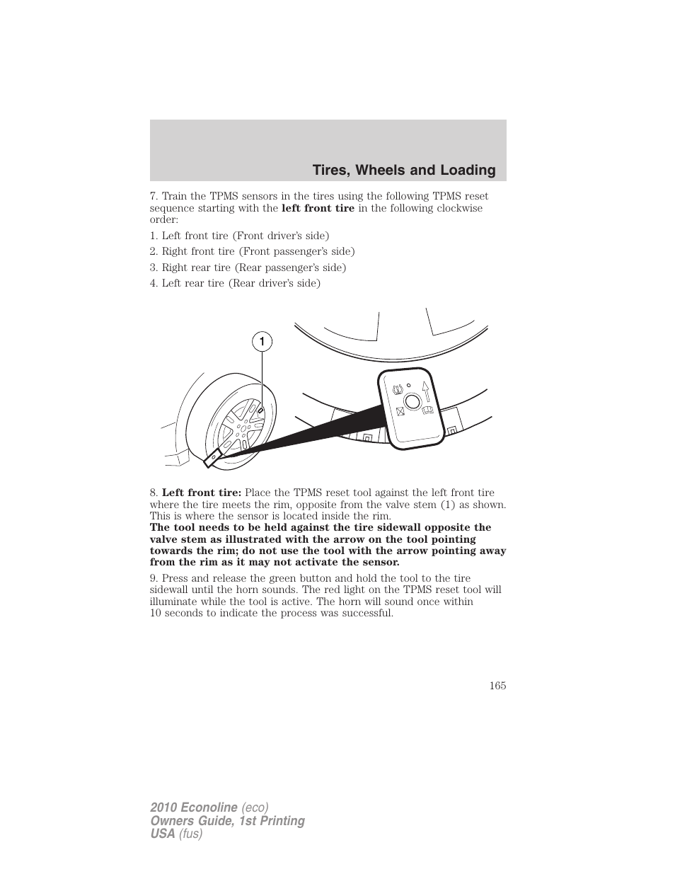 Tires, wheels and loading | FORD 2010 E-450 v.1 User Manual | Page 165 / 324