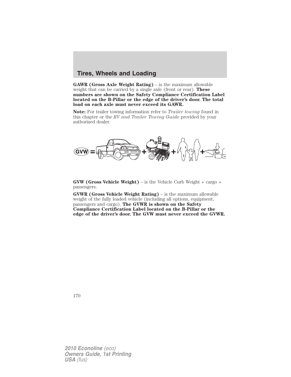 Tires, wheels and loading | FORD 2010 E-450 v.1 User Manual | Page 170 / 324