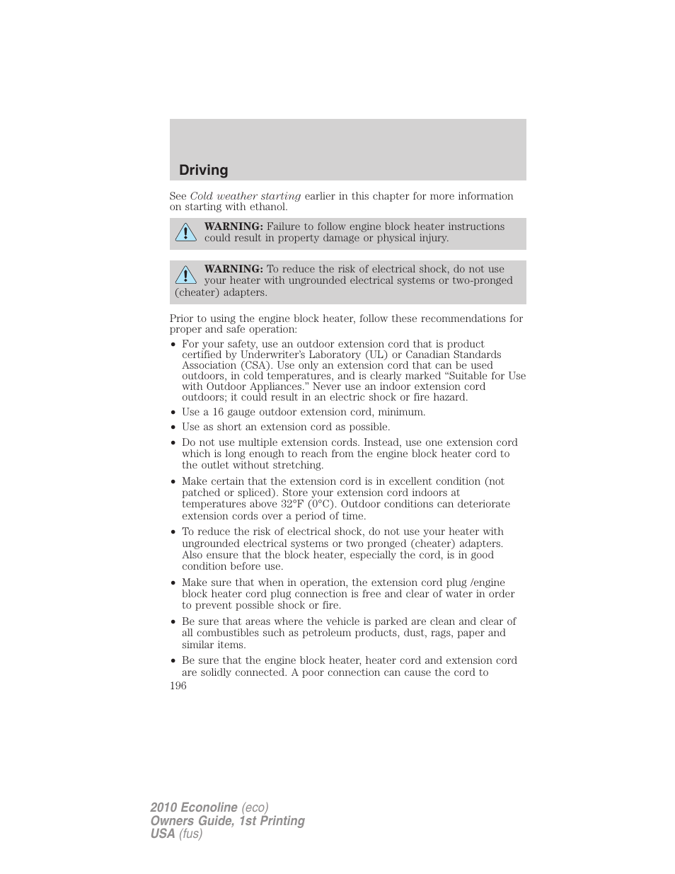 Driving | FORD 2010 E-450 v.1 User Manual | Page 196 / 324