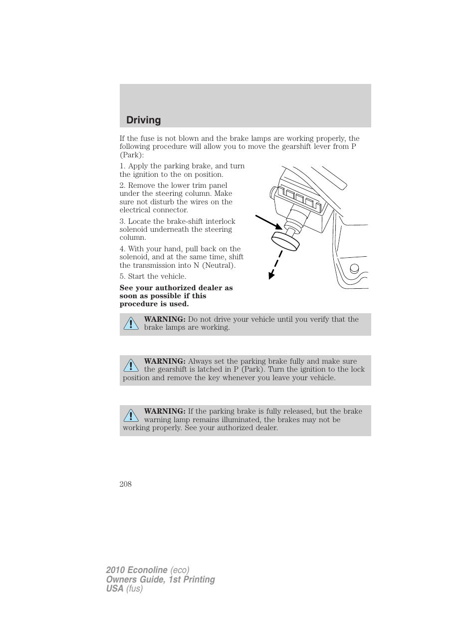 Driving | FORD 2010 E-450 v.1 User Manual | Page 208 / 324