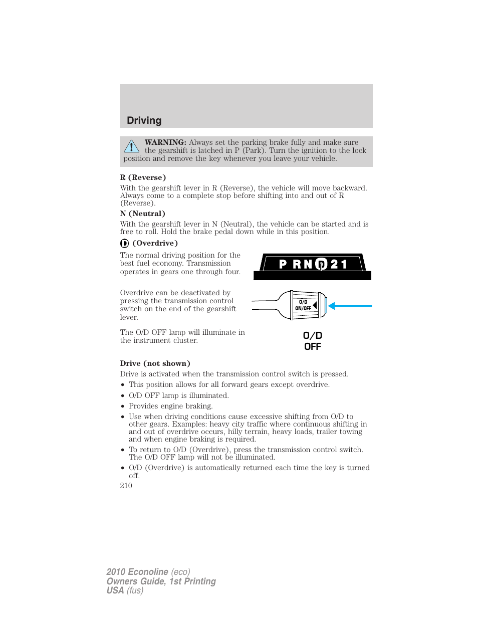 Driving | FORD 2010 E-450 v.1 User Manual | Page 210 / 324
