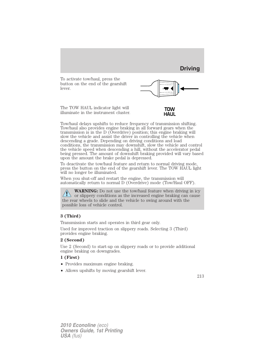 Driving | FORD 2010 E-450 v.1 User Manual | Page 213 / 324