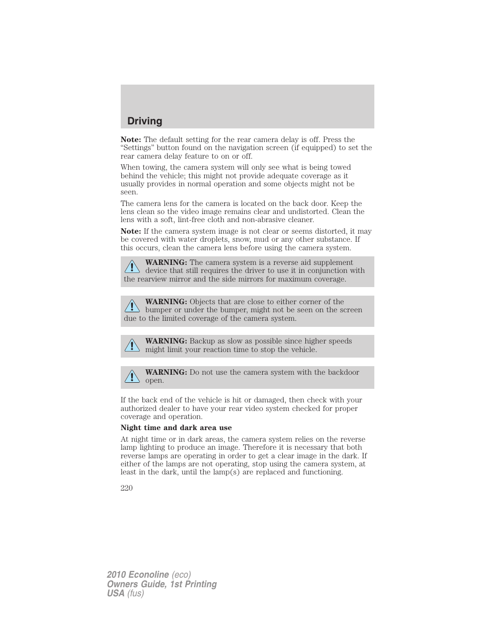 Driving | FORD 2010 E-450 v.1 User Manual | Page 220 / 324