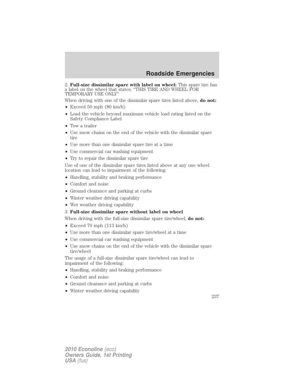 Roadside emergencies | FORD 2010 E-450 v.1 User Manual | Page 237 / 324