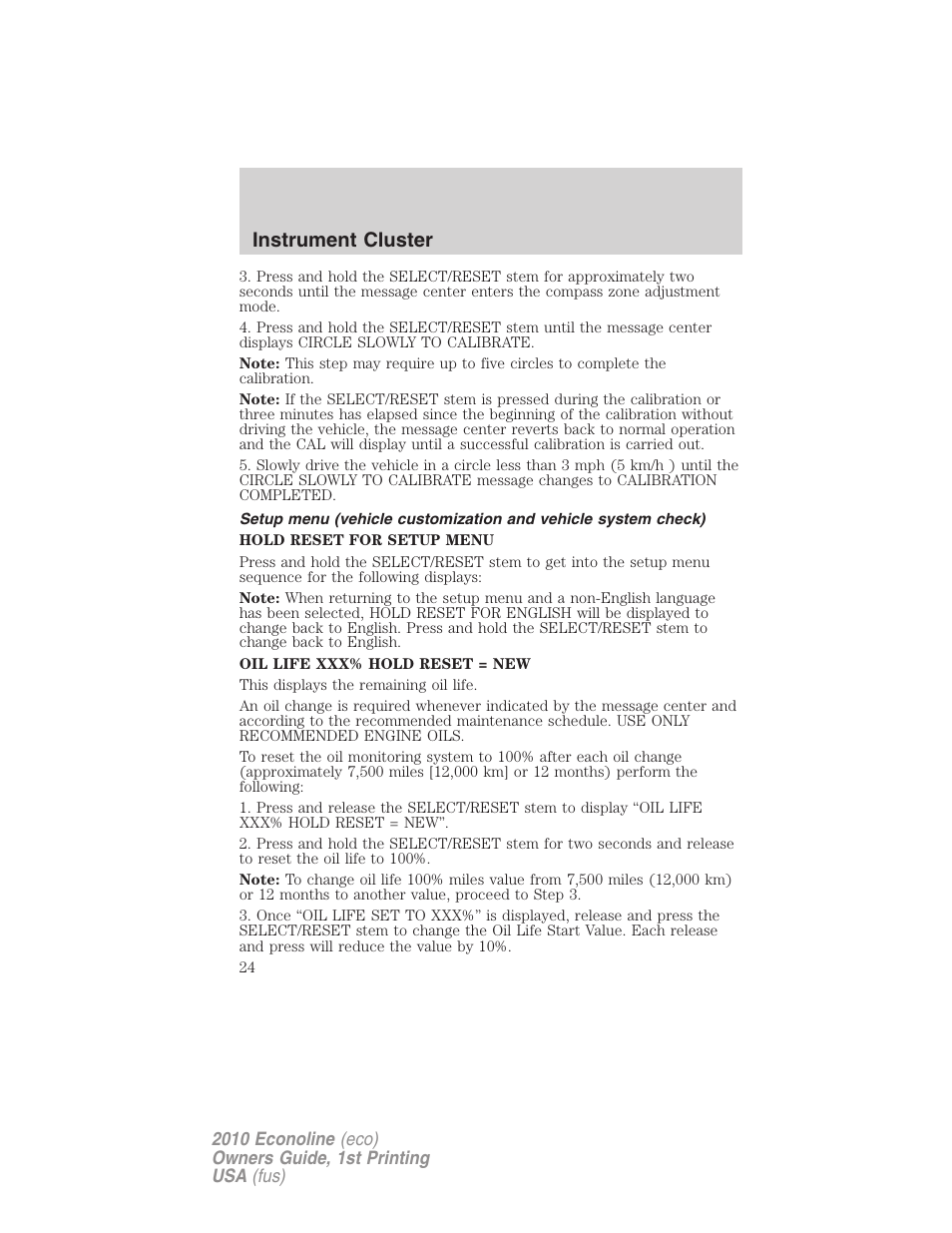 Instrument cluster | FORD 2010 E-450 v.1 User Manual | Page 24 / 324