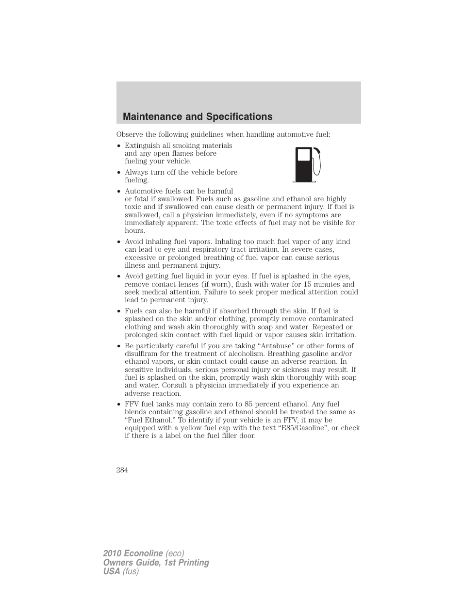 Maintenance and specifications | FORD 2010 E-450 v.1 User Manual | Page 284 / 324