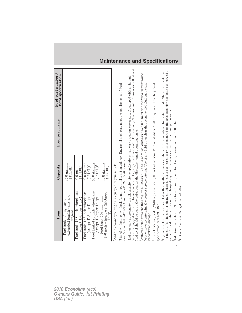 Maintenance and specifications | FORD 2010 E-450 v.1 User Manual | Page 309 / 324