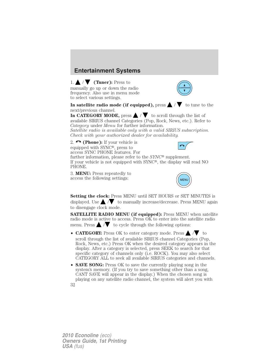Entertainment systems | FORD 2010 E-450 v.1 User Manual | Page 32 / 324