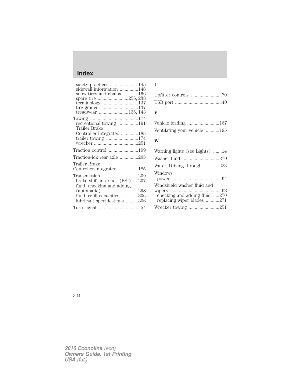 Index | FORD 2010 E-450 v.1 User Manual | Page 324 / 324